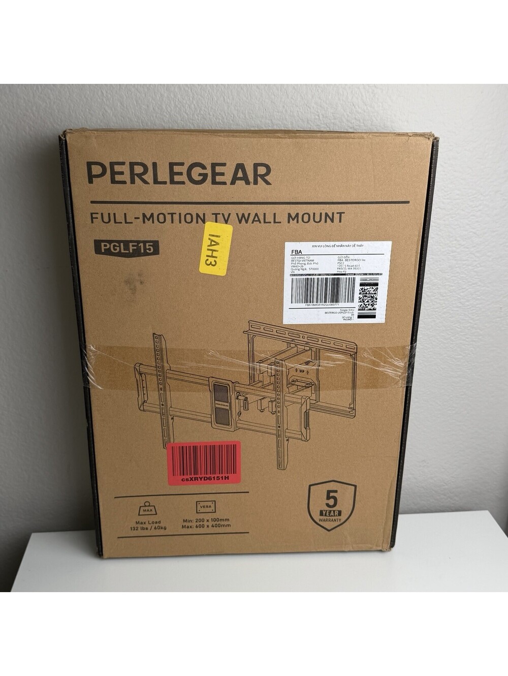 Perlegear PGLF15 Full Motion TV Wall Mount 42-97” 132lb VESA 600x400 Black